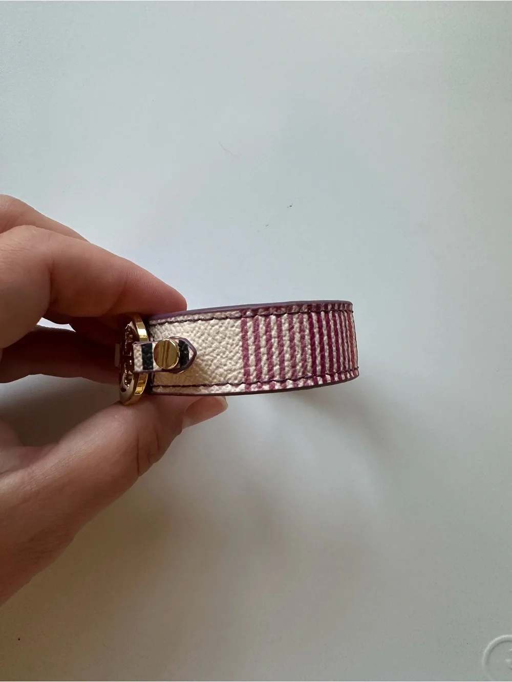 Tory Burch Striped Leather Cuff with Gold Logo
